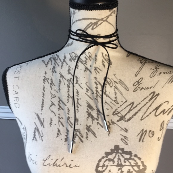 Black Vegan Leather Cord Choker, Silver Tips - Picture 6 of 6